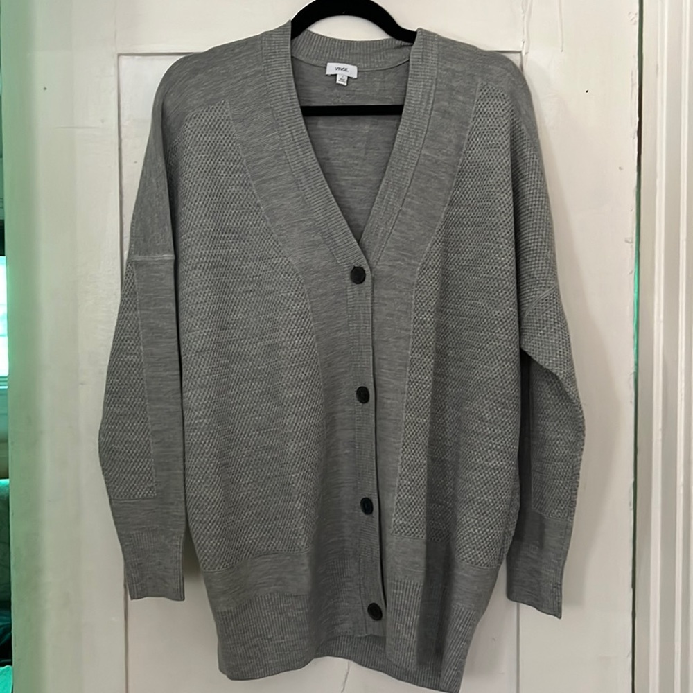VINCE Oversized Cotton Grey Cardigan